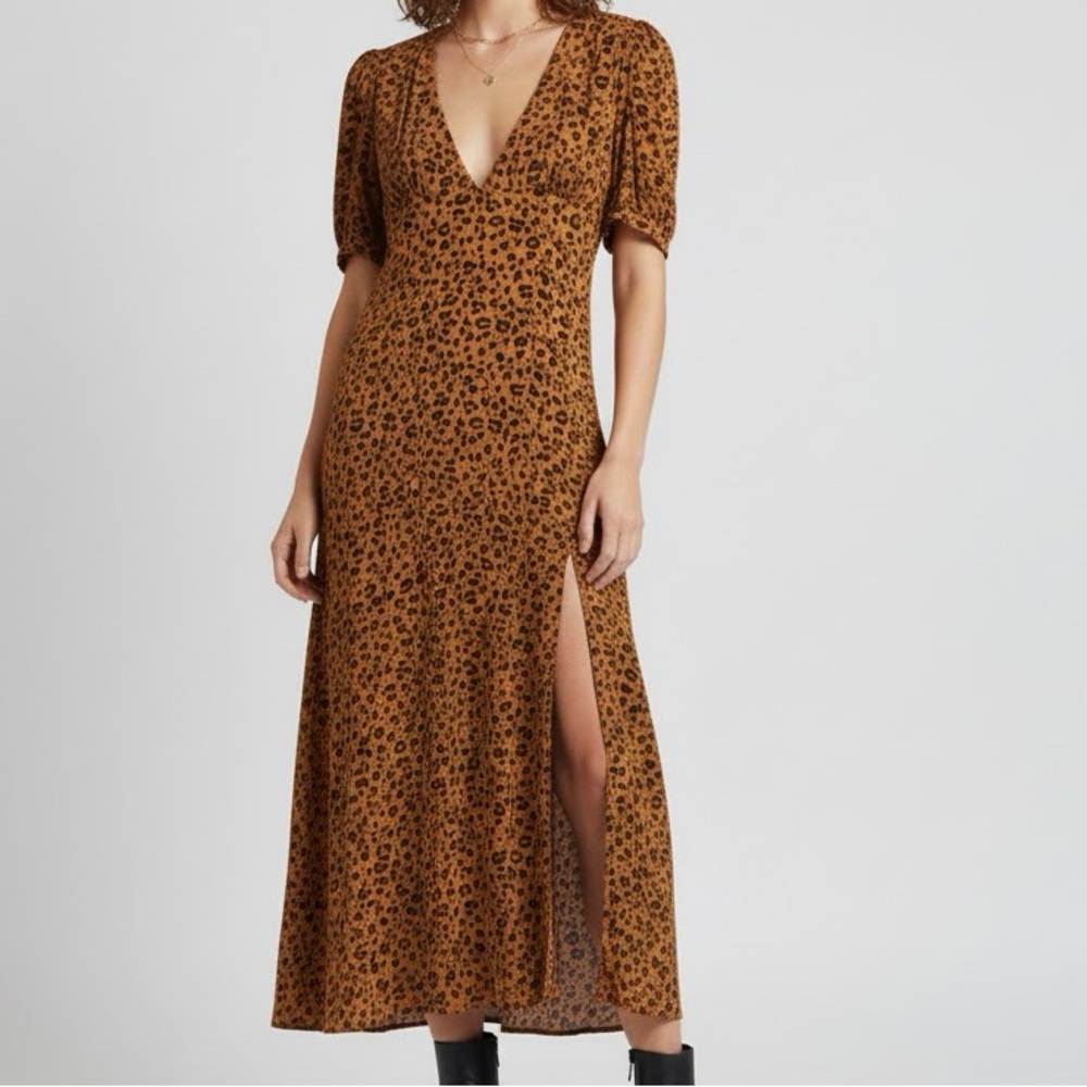 Privacy Please Copper Leopard Emmy Midi Dress Small